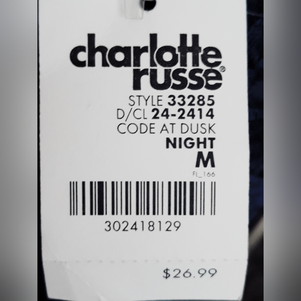 Charlotte Russe Code at Dusk Lace Bodycon Dress - Navy Blue Size Medium - Picture 9 of 11